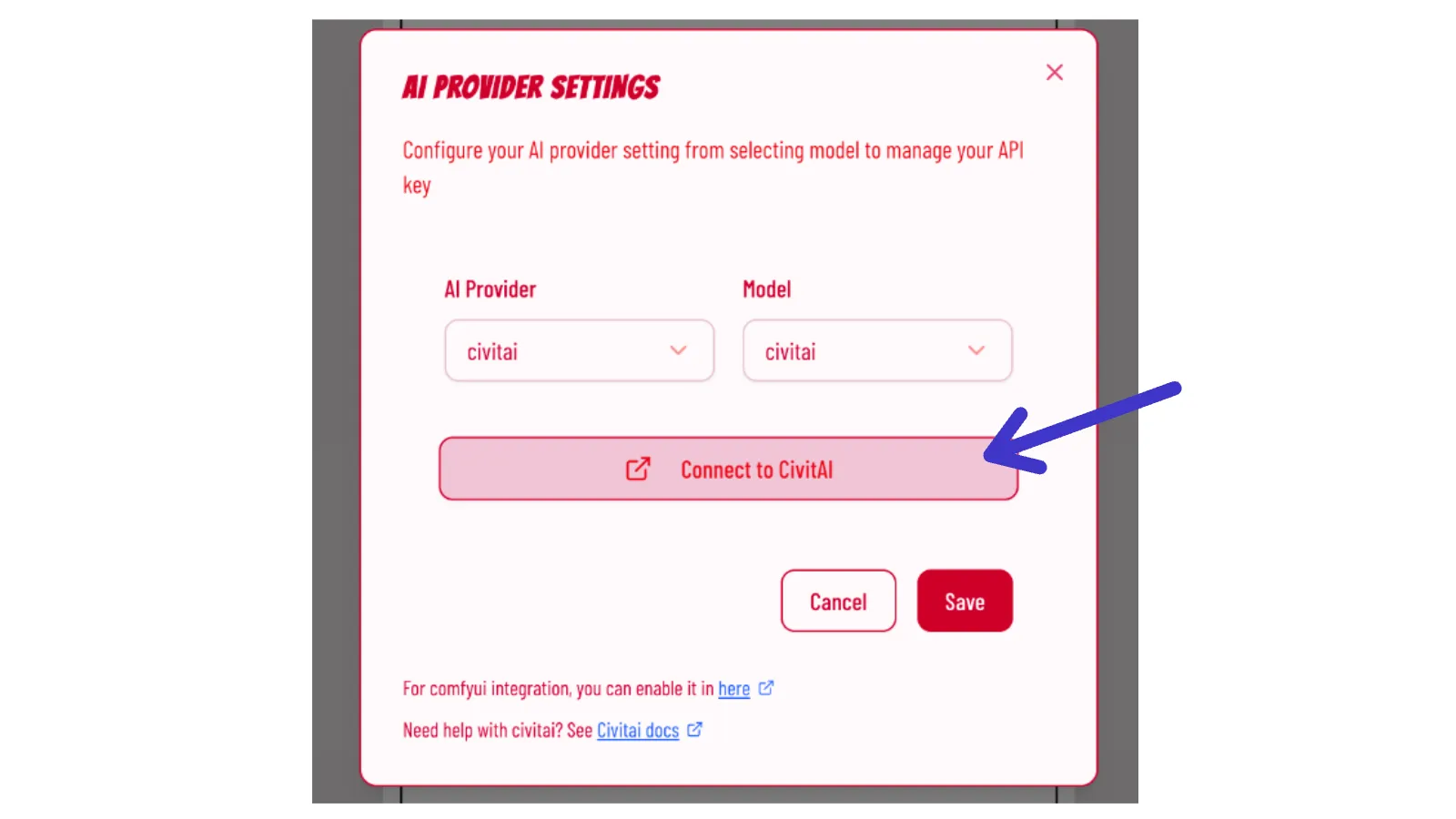 Genko button to connect to Civitai in AI dashboard