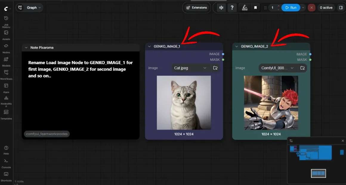 Mask workflow showing GENKO_IMAGE_1 LoadImage node connected to ImageToMask